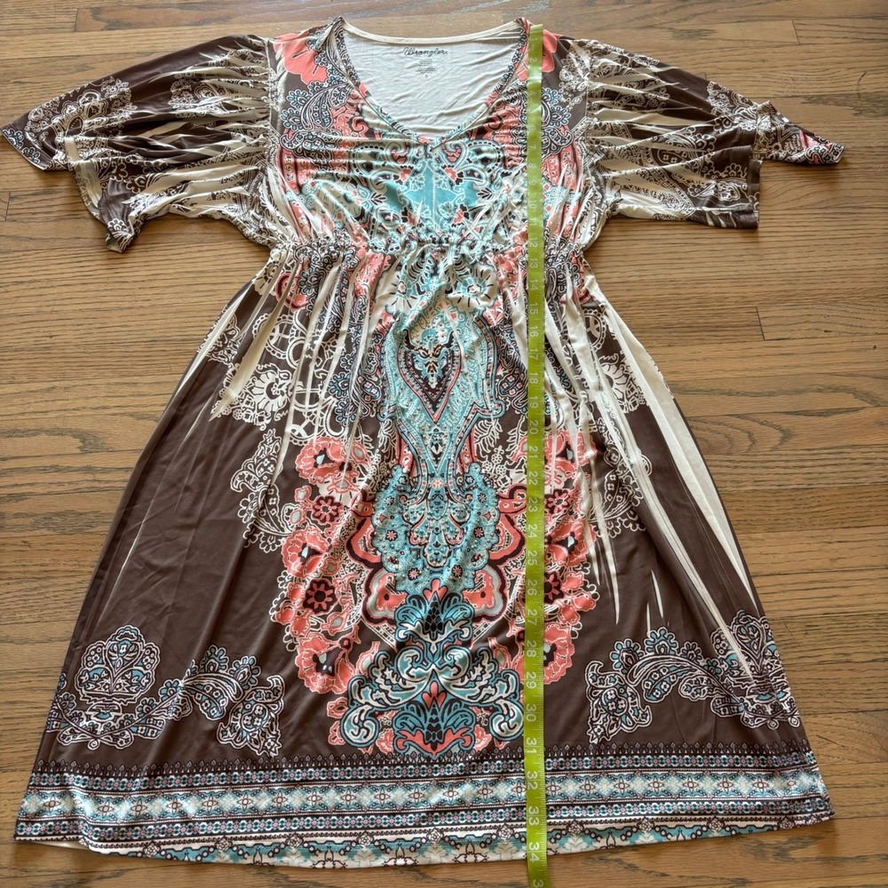 Wrangler Womens Small Brown Pink Paisley Flutter Sleeve V-Neck Dress - Picture 6 of 7